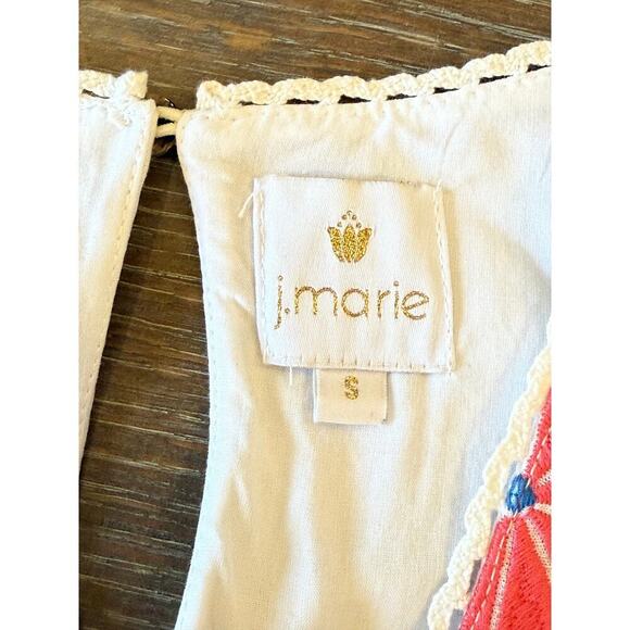 J.MARIE Embroidered Floral White/Pink Top Shirt Tunic Women size S Boho Ruffles - Picture 5 of 7